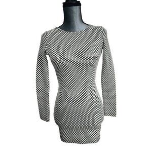 Seductions Black & White Houndstooth Bodycon Mini Dress XS Long Sleeve Open Back